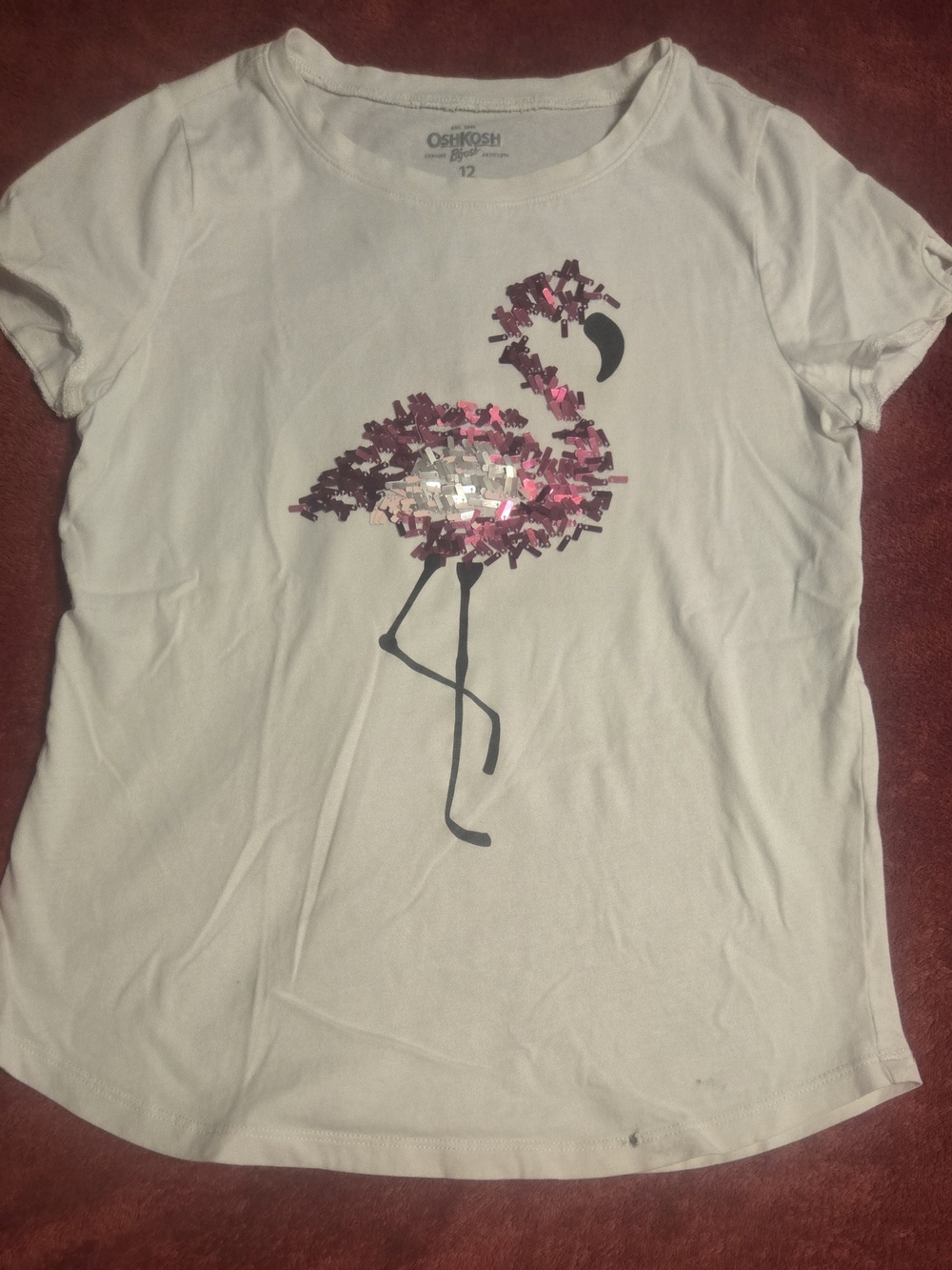 OshKosh B'gosh White Short-Sleeve Tee with Pink Sequin Flamingo